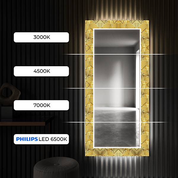 Basta que toque no interruptor para ligar e desligar a retroiluminação LED rápida e intuitivamente no seu espelho decorativo!