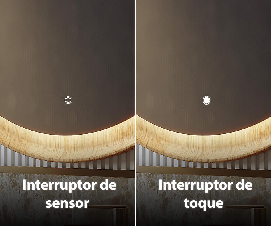 A pedido, os nossos espelhos iluminados podem ser equipados com um dos vários interruptores de luz