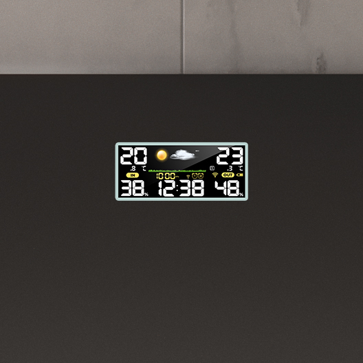 A estação meteorológica S6 vai mantê-lo actualizado com a hora, temperatura e tempo actuais na sua localização. Acaba-se o eterno dilema de como se vestir! Configura-o com o seu smartphone utilizando uma aplicação móvel especial.