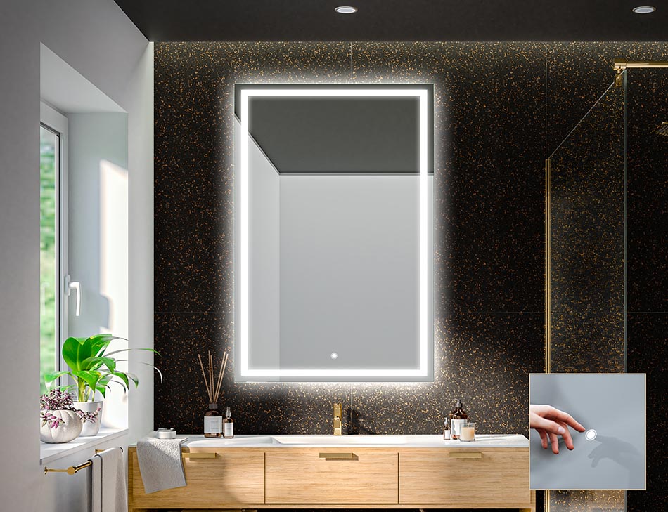 A pedido, os nossos espelhos iluminados podem ser equipados com um dos vários interruptores de luz