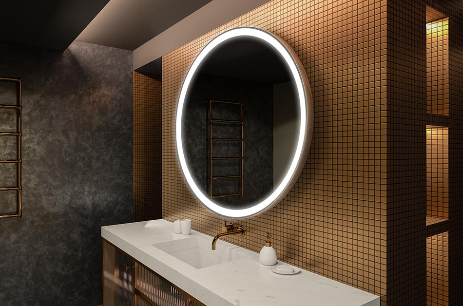 Espelho redondo moderno com luz LED suave em estilo premium | ARTFORMA