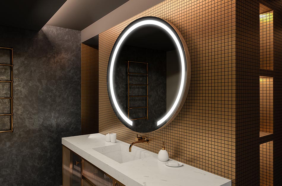 Espelho redondo moderno com luz LED suave em estilo premium | ARTFORMA