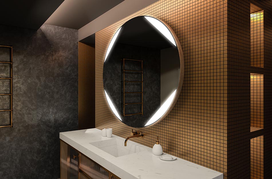 Espelho redondo moderno com luz LED suave em estilo premium | ARTFORMA