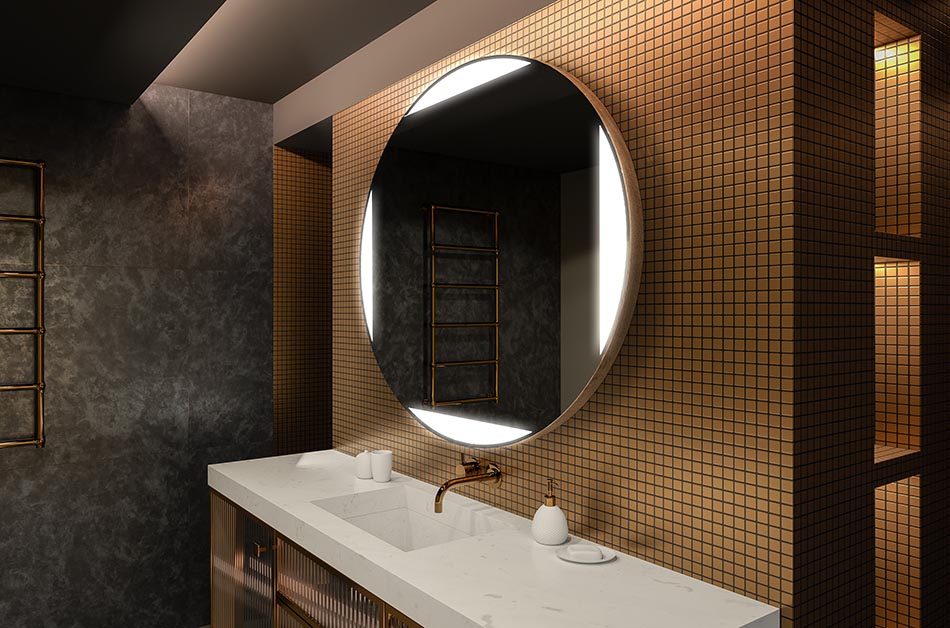 Espelho redondo moderno com luz LED suave em estilo premium | ARTFORMA