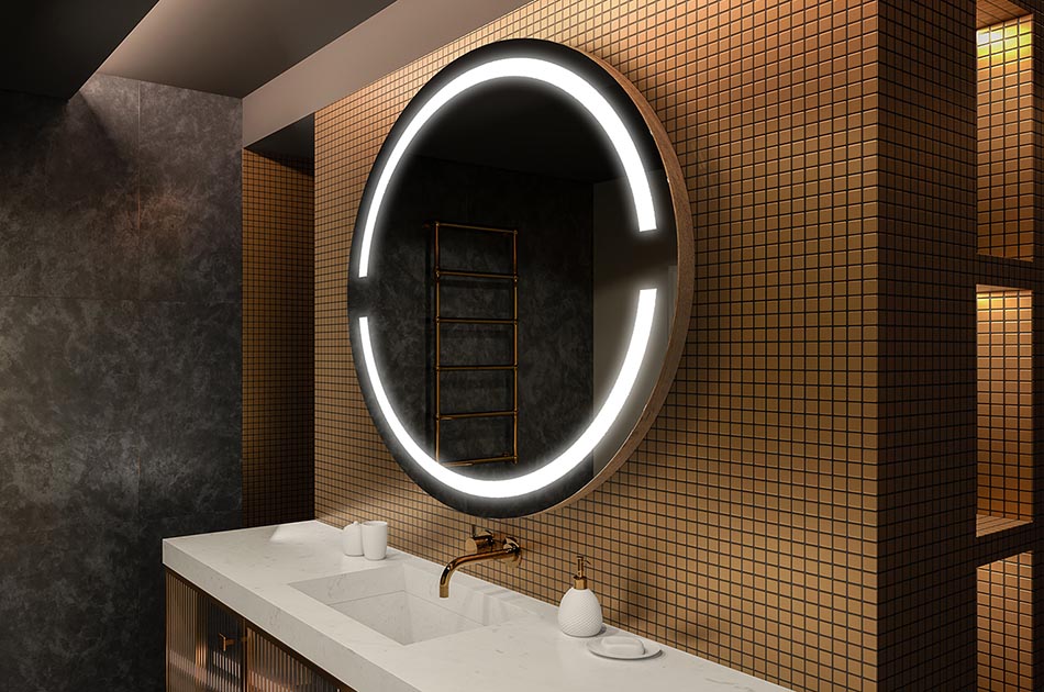 Espelho redondo moderno com luz LED suave em estilo premium | ARTFORMA