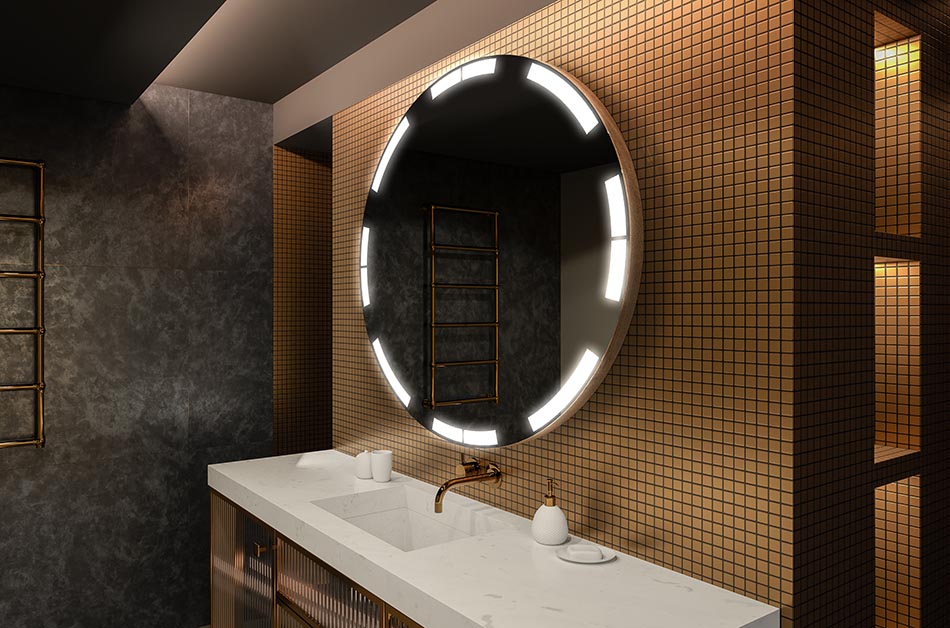 Espelho redondo moderno com luz LED suave em estilo premium | ARTFORMA