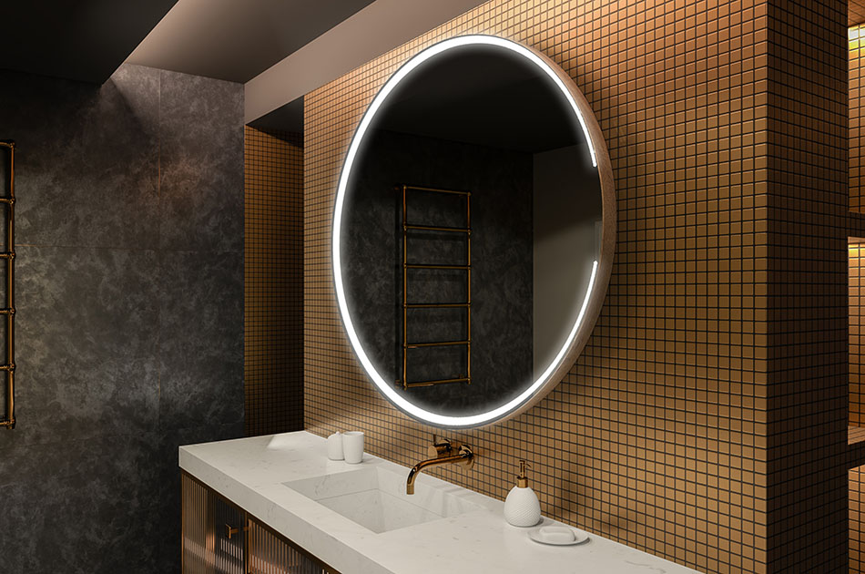 Espelho redondo moderno com luz LED suave em estilo premium | ARTFORMA