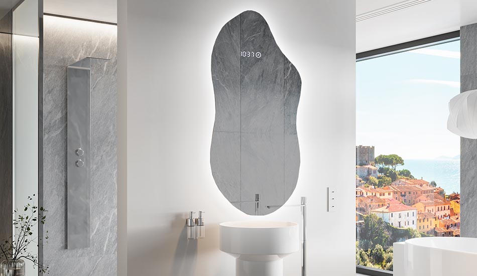 Espelho de forma irregular com iluminação ambiente suave para interiores elegantes | ARTFORMA