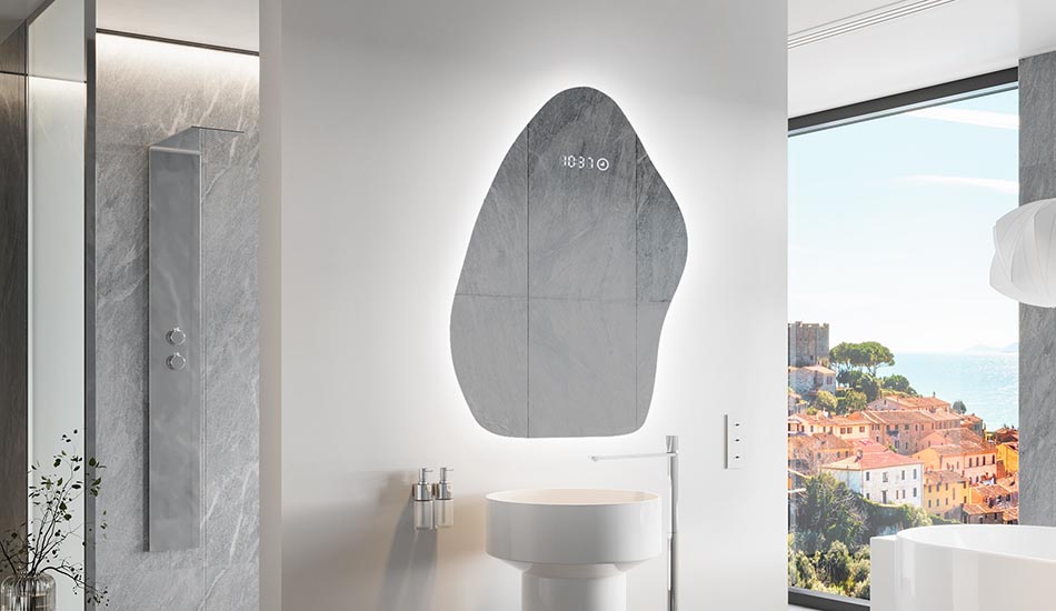 Espelho de forma irregular com iluminação ambiente suave para interiores elegantes | ARTFORMA