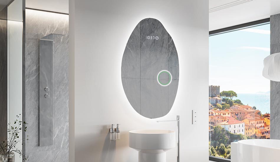 Espelho de forma irregular com iluminação ambiente suave para interiores elegantes | ARTFORMA