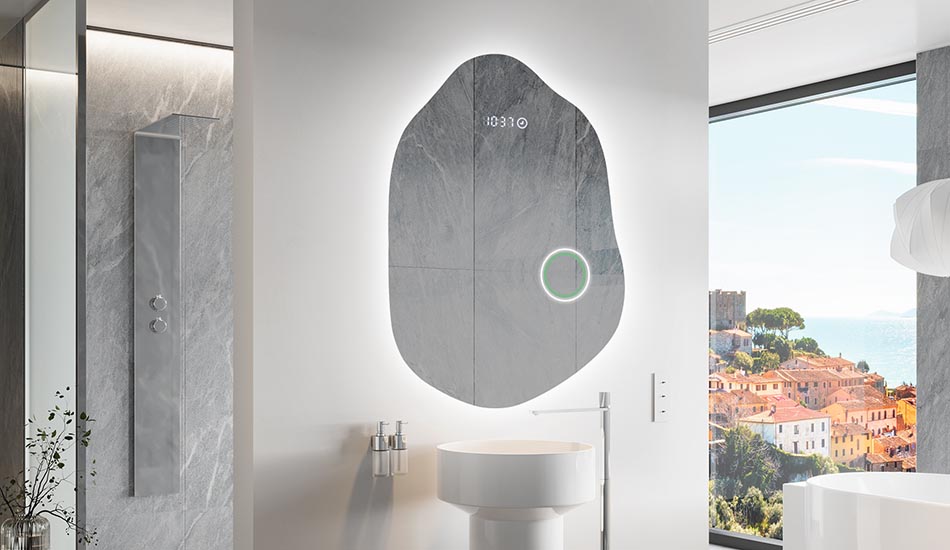 Espelho de forma irregular com iluminação ambiente suave para interiores elegantes | ARTFORMA