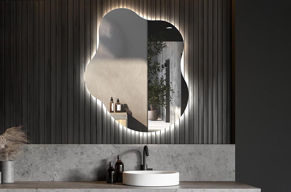 Espelho de forma irregular com iluminação ambiente suave para interiores elegantes | ARTFORMA