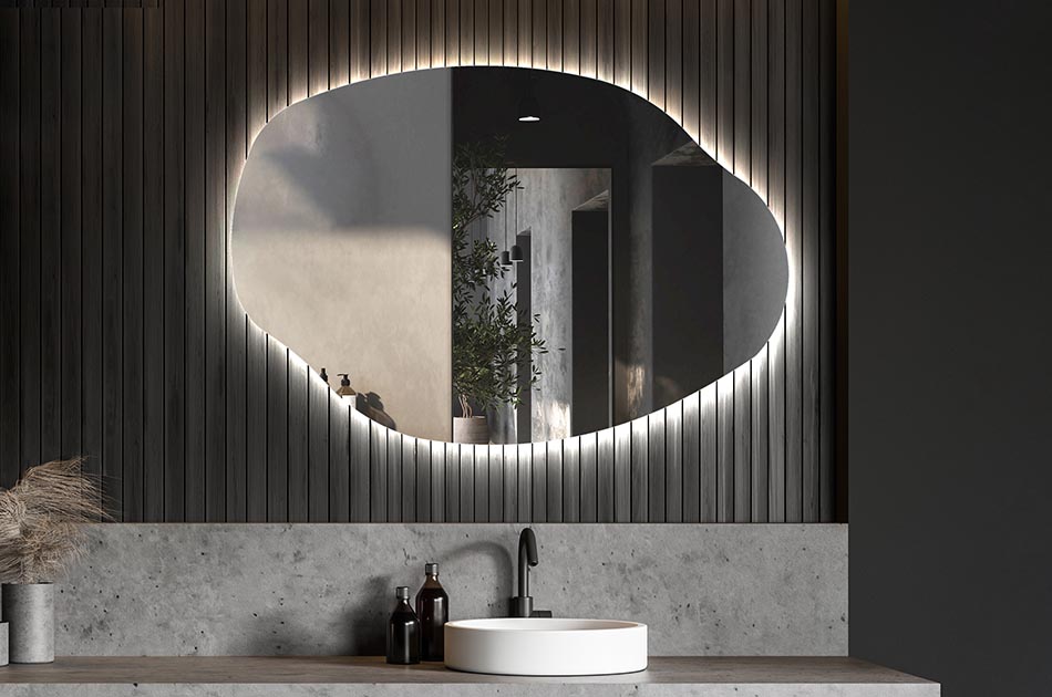 Espelho de forma irregular com iluminação ambiente suave para interiores elegantes | ARTFORMA