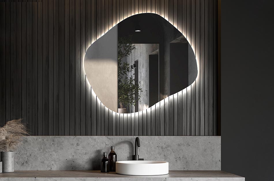 Espelho de forma irregular com iluminação ambiente suave para interiores elegantes | ARTFORMA