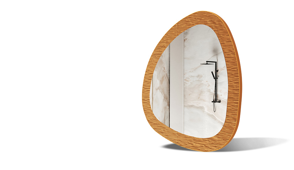 Espelho com moldura em metal decorativo. Símbolo da elegância moderna
