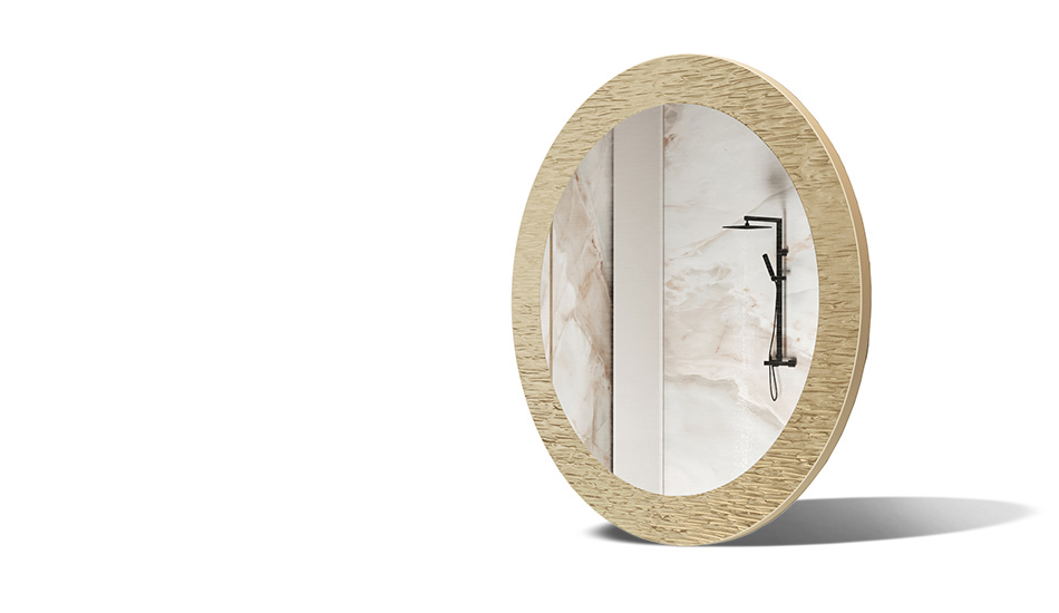 Espelho com moldura em metal decorativo. Símbolo da elegância moderna