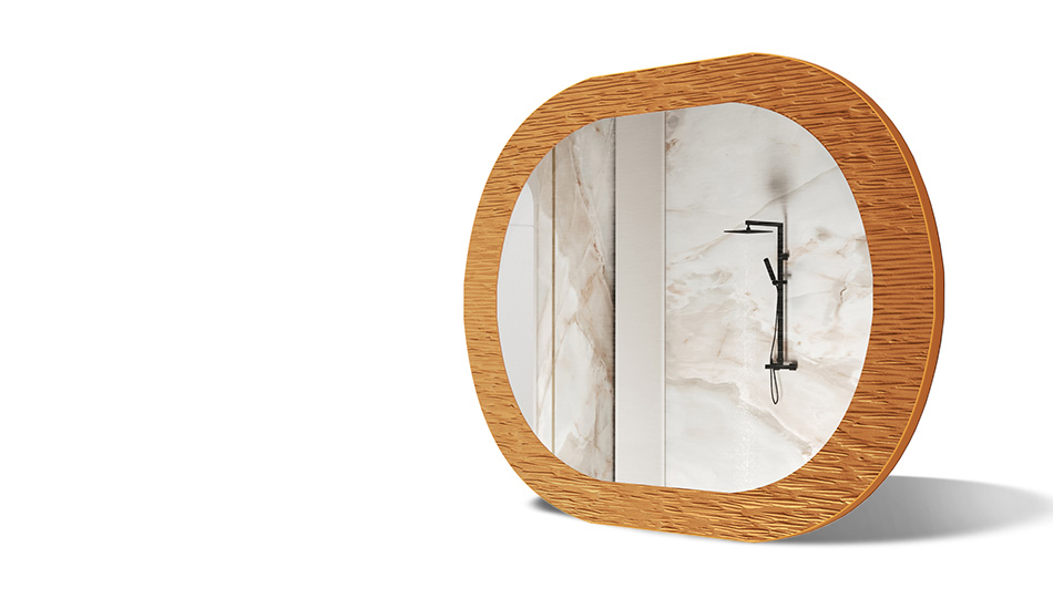 Espelho com moldura em metal decorativo. Símbolo da elegância moderna