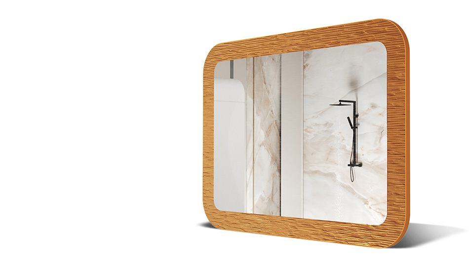 Espelho com moldura em metal decorativo. Símbolo da elegância moderna