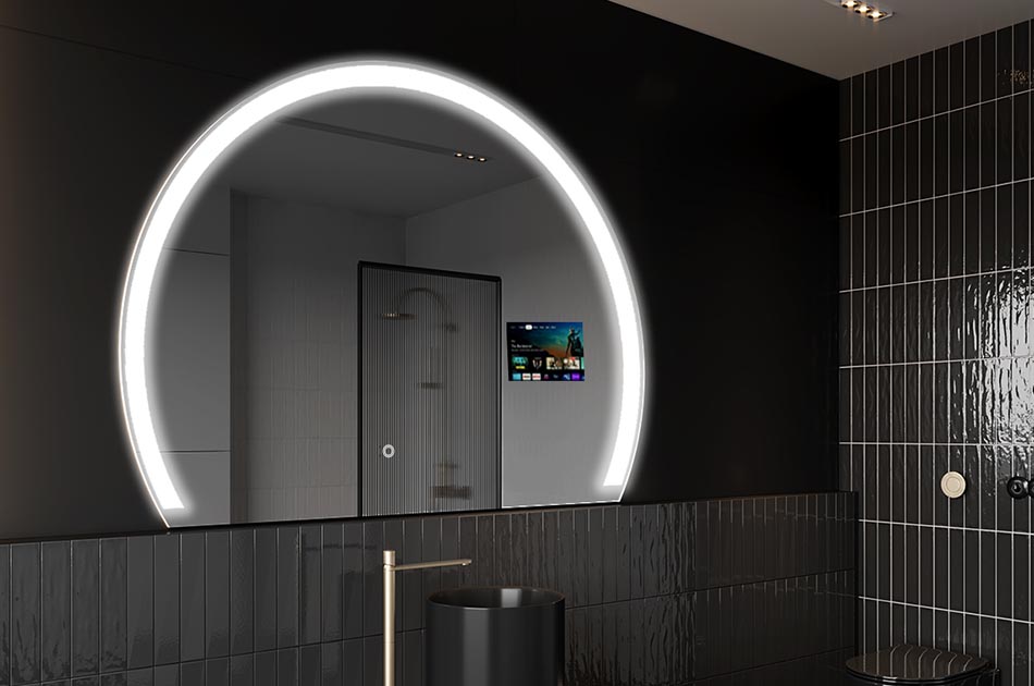 Espelho LED irregular com ecrã meteorológico e painel tátil | ARTFORMA