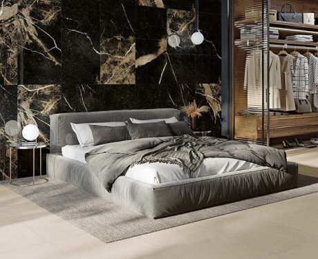 Pavimento em grés esmaltado 60x120, preto com veios dourados, brilhante, retificado, A4H109 Pierre Black