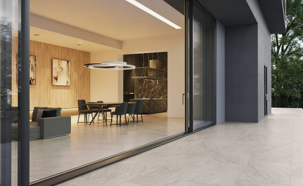 Ladrilho esmaltado para pavimento, 120 x 280 cm, cinzento pedra mate, A4H1129 Agathos Grey