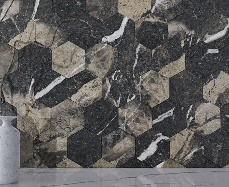 Ladrilho de grés de grande formato, 120 x 280 cm, preto brilhante com veios dourados, retificado, A4H195 Pierre Black