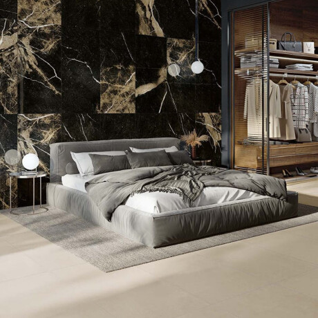 Ladrilho de grés de grande formato, 120 x 270 cm, preto mate com veios dourados, retificado, A4H196 Pierre Black #4