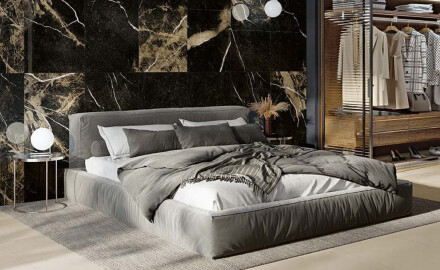 Pavimento em grés esmaltado Pierre Black 120x120 cm, preto brilhante com veios dourados, retificado A4H197
