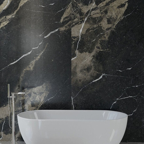 Pavimento em grés esmaltado Pierre Black 120x120 cm, preto brilhante com veios dourados, retificado A4H197 #3