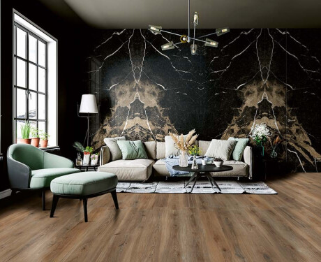 Ladrilho de grés de grande formato para pavimento, 120 x 280 cm, Bookmatch, preto brilhante com veios dourados, retificado, A4H203 Pierre Black