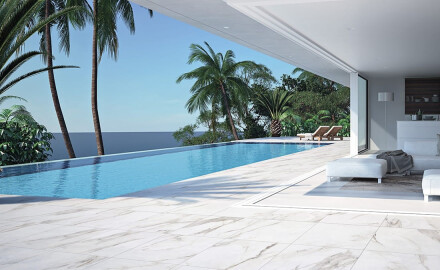 Ladrilho de grande formato 120x280, mármore branco com veios cinzentos, acabamento brilhante A4H462 Calacatta
