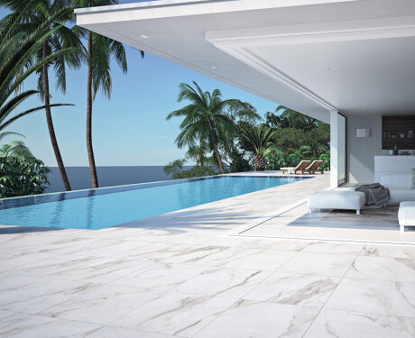 Ladrilho de grande formato 120x280, mármore branco com veios cinzentos, acabamento brilhante A4H462 Calacatta