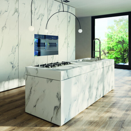 Ladrilho de grande formato 120x280, mármore branco com veios cinzentos, acabamento brilhante A4H462 Calacatta #2