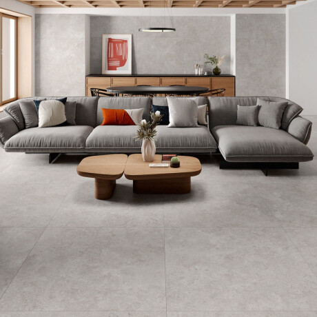 Ladrilho de grés para pavimento 100x100, travertino cortado transversalmente, acabamento mate, cinzento A4H497 Chrono Grey #1