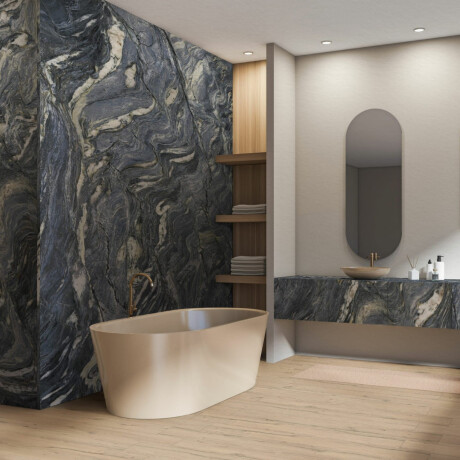 Porcelanato de grande formato 120x280, mármore azul com veios claros, acabamento brilhante A4H677 Esplosione #4