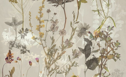 Azulejo de porcelana para parede 60x120 cm, cinzento com motivos florais, acabamento mate A4H919 Glame