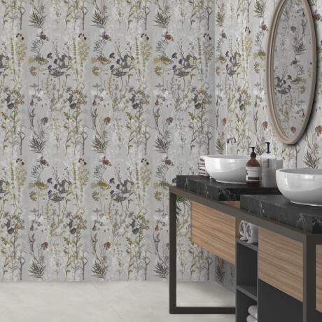 Azulejo de porcelana para parede 60x120 cm, cinzento com motivos florais, acabamento mate A4H919 Glame #2