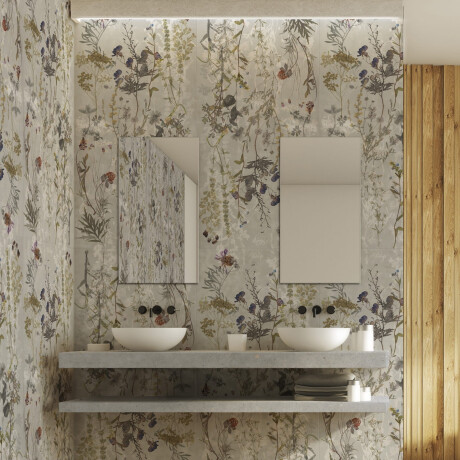 Azulejo de porcelana para parede 60x120 cm, cinzento com motivos florais, acabamento mate A4H919 Glame #4