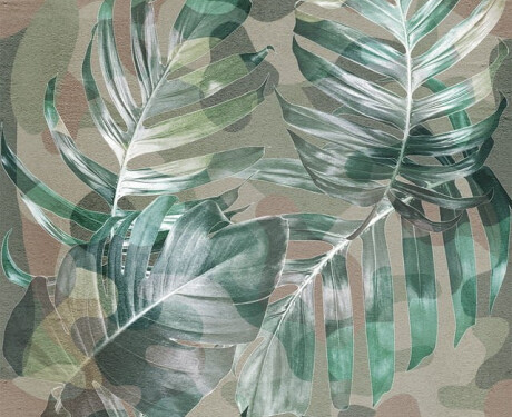 Azulejo de grés para parede 60x120 cm, bege, com motivos vegetais, acabamento mate A4H922 Kamu