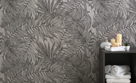 Azulejo de grés para parede 60x120 cm, cinzento, com motivos vegetais, acabamento mate A4H925 Panaria