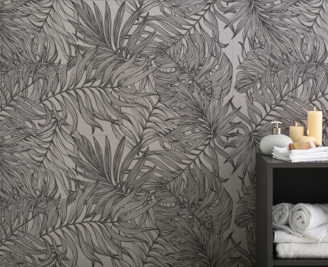 Azulejo de grés para parede 60x120 cm, cinzento, com motivos vegetais, acabamento mate A4H925 Panaria