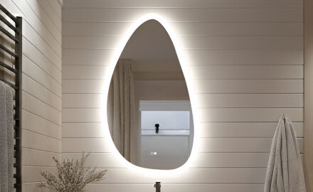 Espelho irregular com iluminação, 64×104 cm, bicolor, interruptor touch, tapete aquecedor