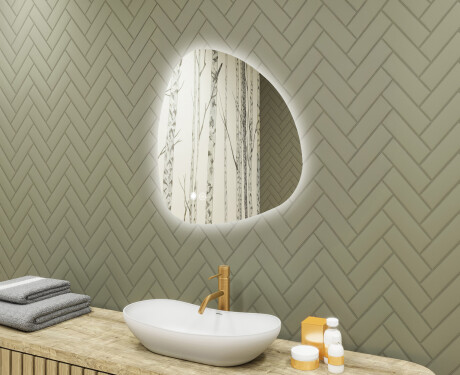 Espelho irregular com iluminação, bicolor, interruptor touch, tapete aquecedor