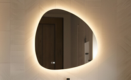 Espelho irregular com iluminação, bicolor, interruptor touch, tapete aquecedor