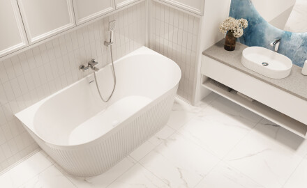 Banheira Glamour 170 cm canelada de instalação livre, completa com sifão e rolha/dreno em branco