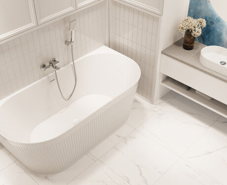 Banheira Glamour 170 cm canelada de instalação livre, completa com sifão e rolha/dreno em branco