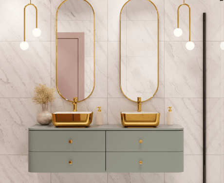 Lavatório de bancada MALAGA branco/dourado