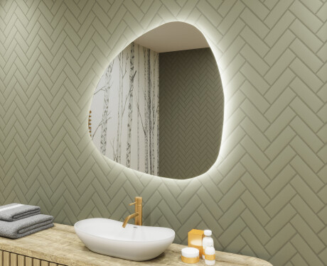 Espelho de Banheiro com LED em Formato Irregular 74x74cm com luz LED fria de 7000K, luz quente de 3000K ou luz neutra de 4500K