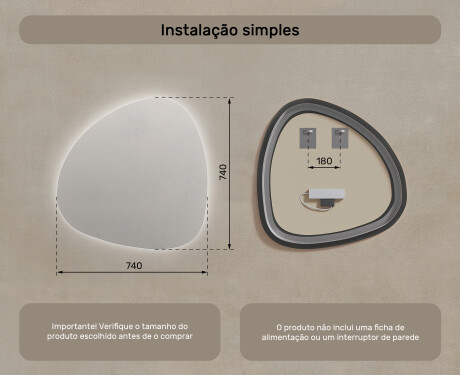 Espelho de Banheiro com LED em Formato Irregular 74x74cm com luz LED fria de 7000K, luz quente de 3000K ou luz neutra de 4500K #7