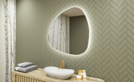 Espelho de Banheiro com LED em Formato Irregular 74x74cm com luz LED fria de 7000K, luz quente de 3000K ou luz neutra de 4500K